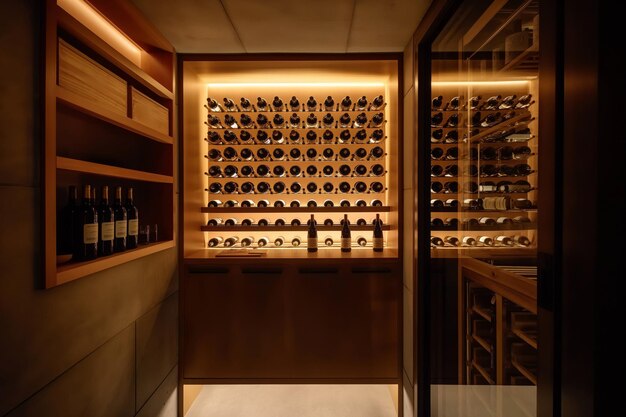 Photo stylish minimalist wine cellar with custom racks and climate control for optimal wine storage