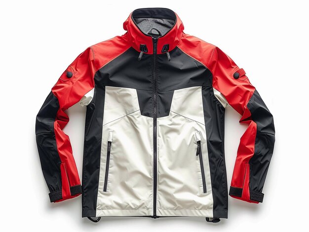 Photo stylish modern jacket in red black and white for outdoor activities