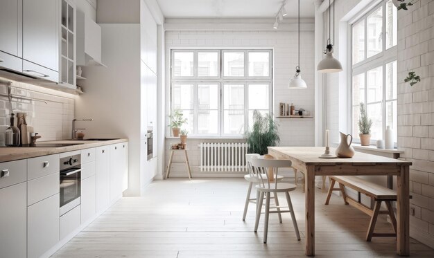 Stylish modern kitchen in a light Scandinavian style generative AI