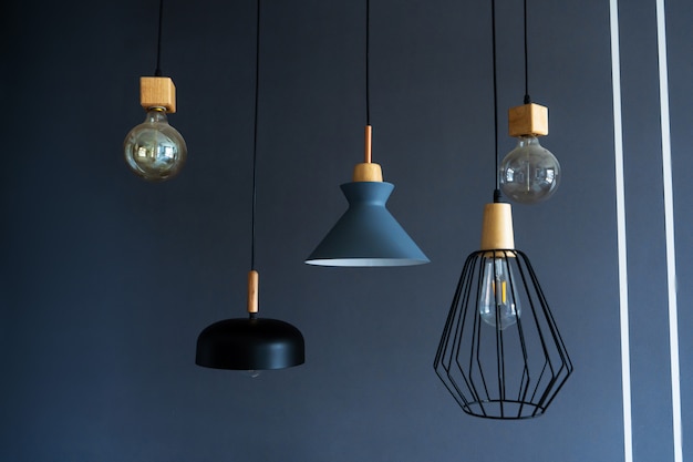 Stylish modern lamps hanging from the ceiling