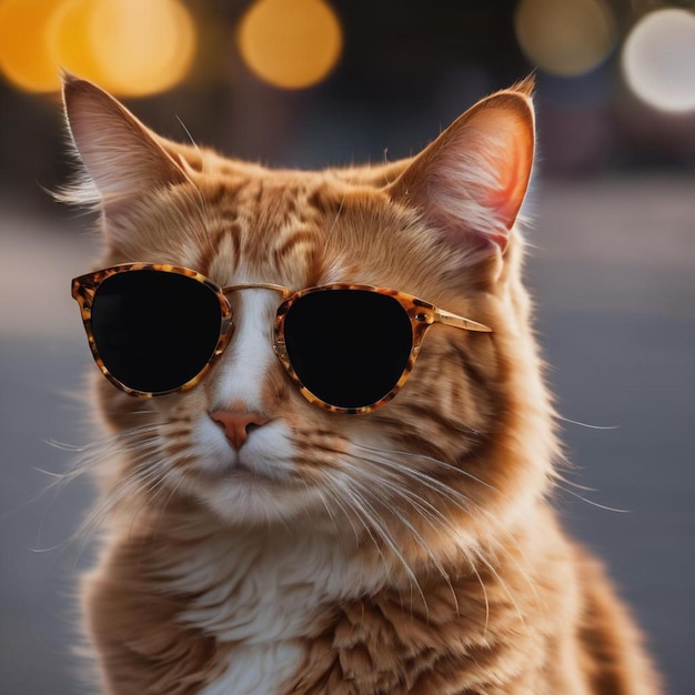 A stylish orange cat sporting sunglasses