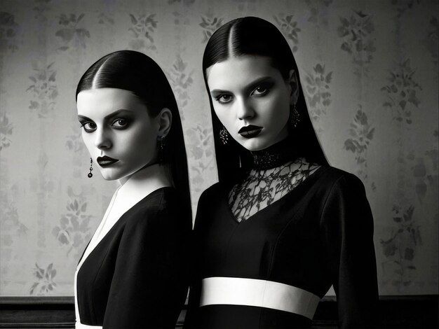 Stylish photo of two beautiful girls in gothic style