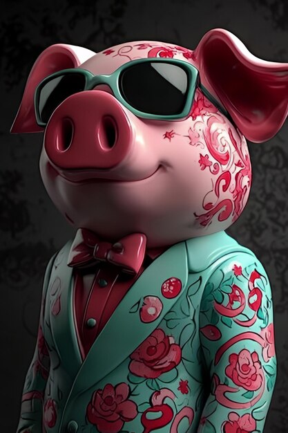 Photo stylish pig in a floral suit