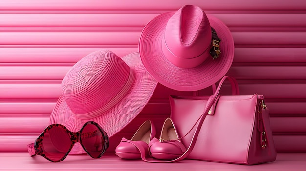 Photo stylish pink accessories collection for fashionable shopping enthusiasts