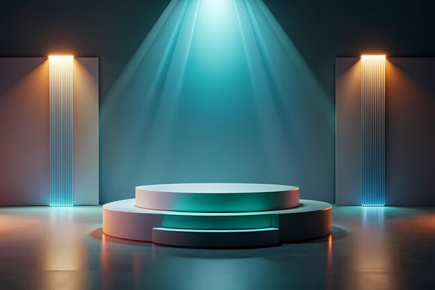 Photo stylish podium with three steps and cinematic glow generative ai