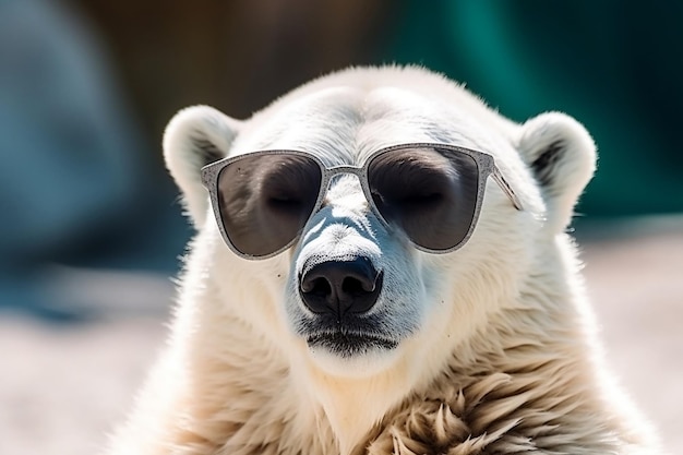 A Stylish Polar Bear with Red Sunglasses Generative AI