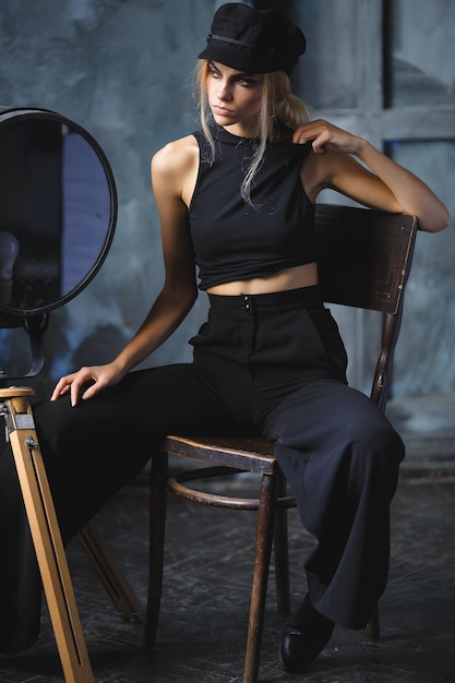 Stylish portrait of a young attractive girl with a European appearance