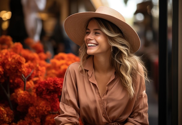 Stylish pretty woman in walking down the street after shoping Black Friday