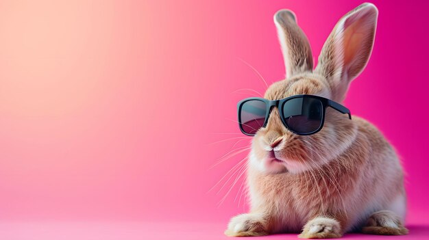 Stylish Rabbit With Sunglasses on Pink Background