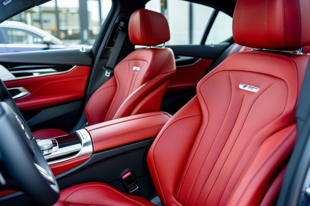 Stylish red leather back seats in a modern luxury car with sleek and elegant design