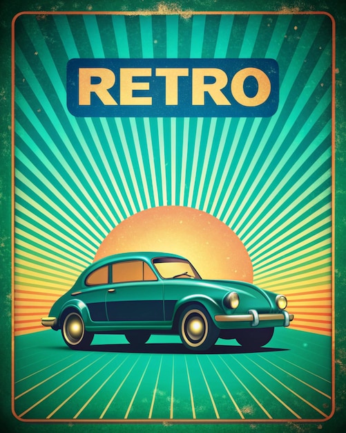 Stylish Retro Pop Art Retro Poster Sunburst Female Car