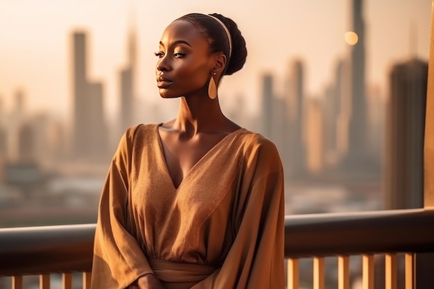 Stylish and rich african american woman enjoying Dubai Visit United Arab Emirates Generative AI