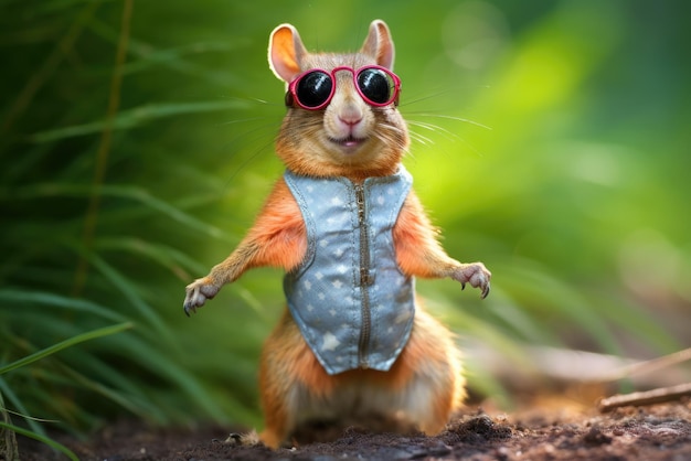 A stylish rodent wearing sunglasses and a vest