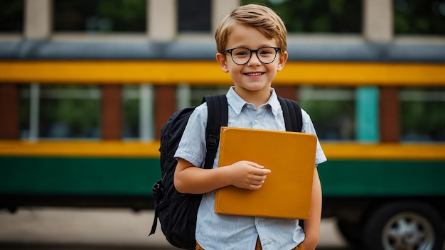 Stylish school kid with folder and glasses generated by AI