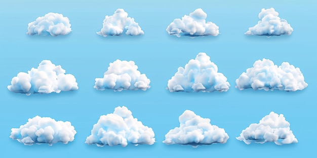 Stylish set of cloud graphics on a blue backdrop