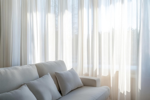 Photo stylish sheer white curtains elevating minimalist living room aesthetics