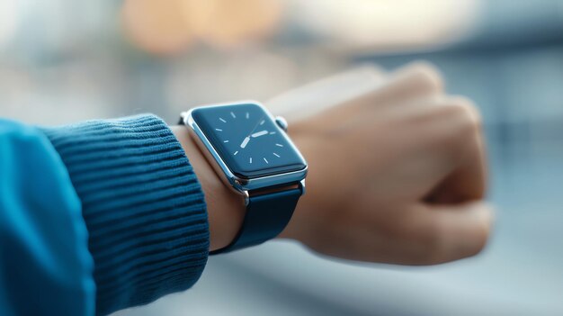 Photo stylish smartwatch on wrist showing modern design in urban setting perfect for tech enthusiasts and fashion lovers