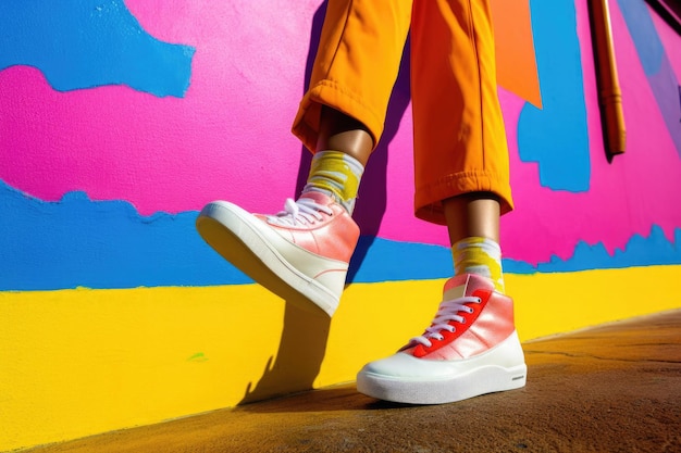 Photo stylish sneakers on colorful background fashion style generative ai