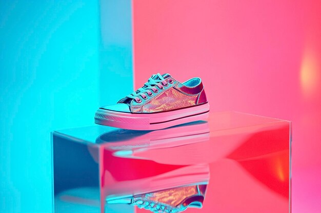 Photo stylish sneakers on display pedestals perfect for graphic designers