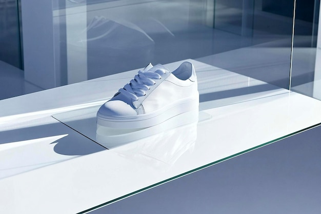 Photo stylish sneakers on display pedestals perfect for graphic designers