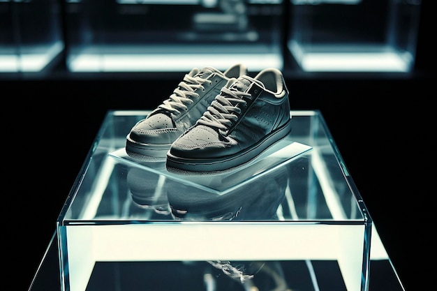 Photo stylish sneakers on display pedestals perfect for graphic designers