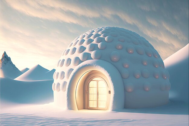 Stylish snow igloo with textured exterior decor and semicircular entrance