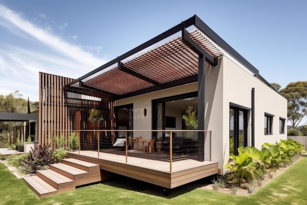 Stylish solarpowered house with energyefficient appliances and ecofriendly materials