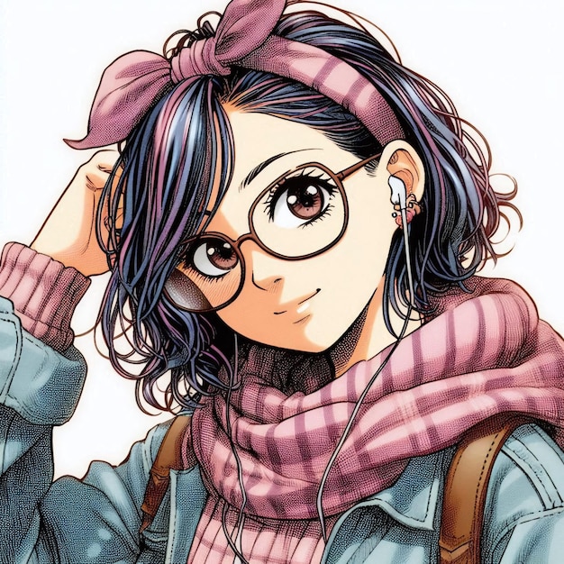 Stylish Sounds Manga Girl with Headphones Illustration