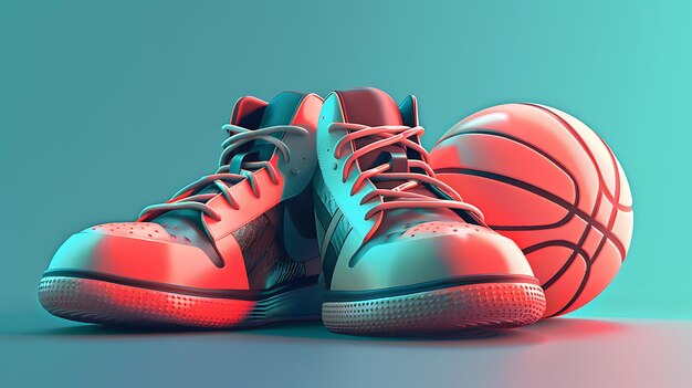 Stylish sports shoes and ball on solid background