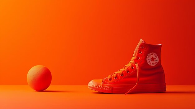 Photo stylish sports shoes and ball on solid background