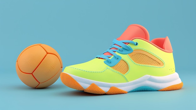 Stylish sports shoes and ball on solid background