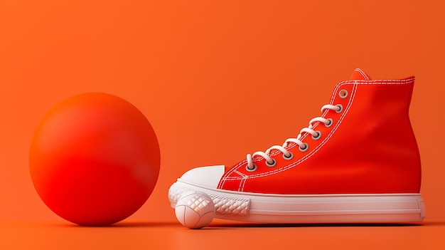 Stylish sports shoes and ball on solid background