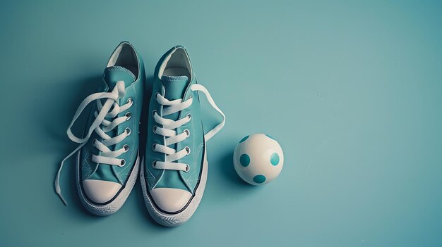 Stylish sports shoes and ball on solid background