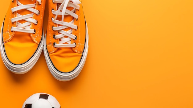 Stylish sports shoes and ball on solid background