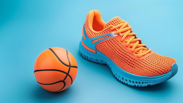 Stylish sports shoes and ball on solid background