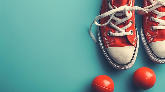 Stylish sports shoes and ball on solid background