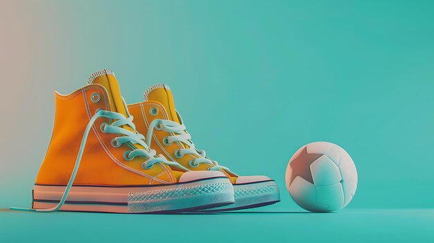 Stylish sports shoes and ball on solid background