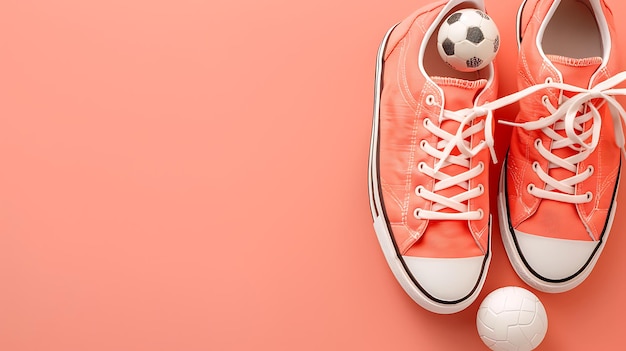 Stylish sports shoes and ball on solid background