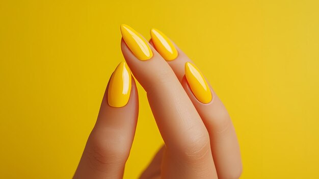 Photo stylish summer manicure on yellow background