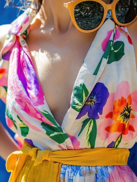 Photo stylish summer outfit featuring bright colors and patterns