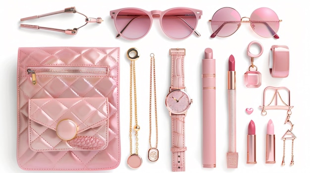 Photo stylish super woman fashion trendy accessories set purse sunglasses