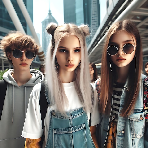 Stylish teenagers on a city street