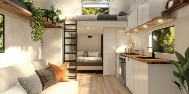 Stylish tiny house interior design emphasizing functionality and comfort