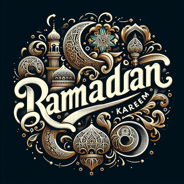 Stylish typography of Ramadan Kareem with ornamental elements