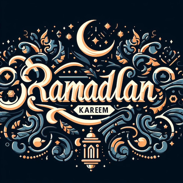 Stylish typography of Ramadan Kareem with ornamental elements