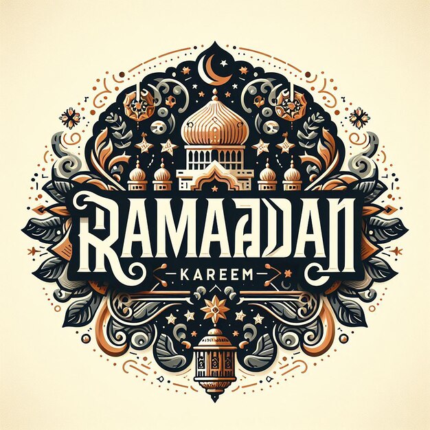 Stylish typography of Ramadan Kareem with ornamental elements