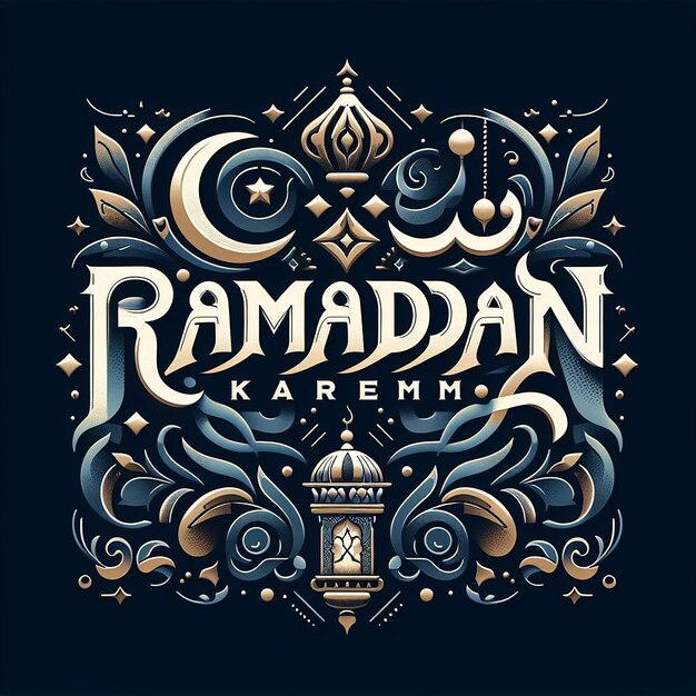 Stylish typography of Ramadan Kareem with ornamental elements