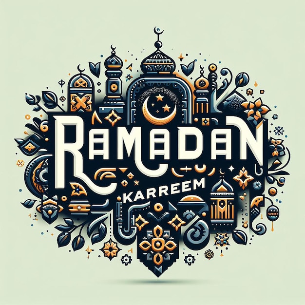 Stylish typography of Ramadan Kareem with ornamental elements