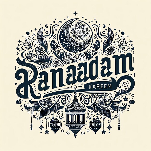 Stylish typography of Ramadan Kareem with ornamental elements