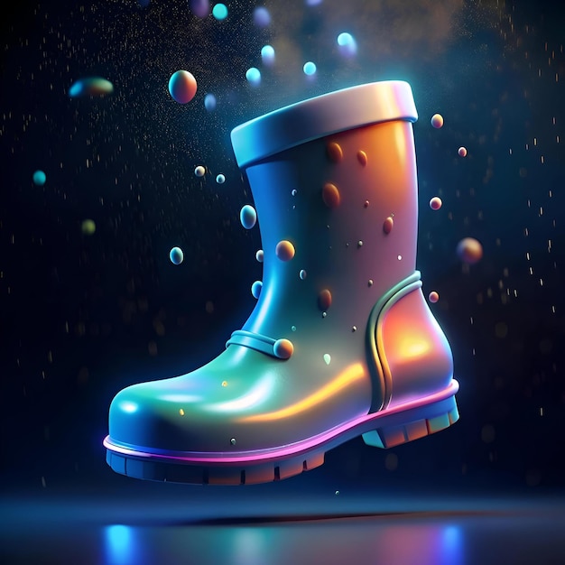 A stylish and vibrant 3D illustration of a rain boot perfect for adding a playful touch to your designs